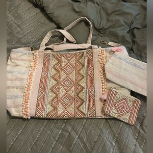 America and beyond tote with matching pouches